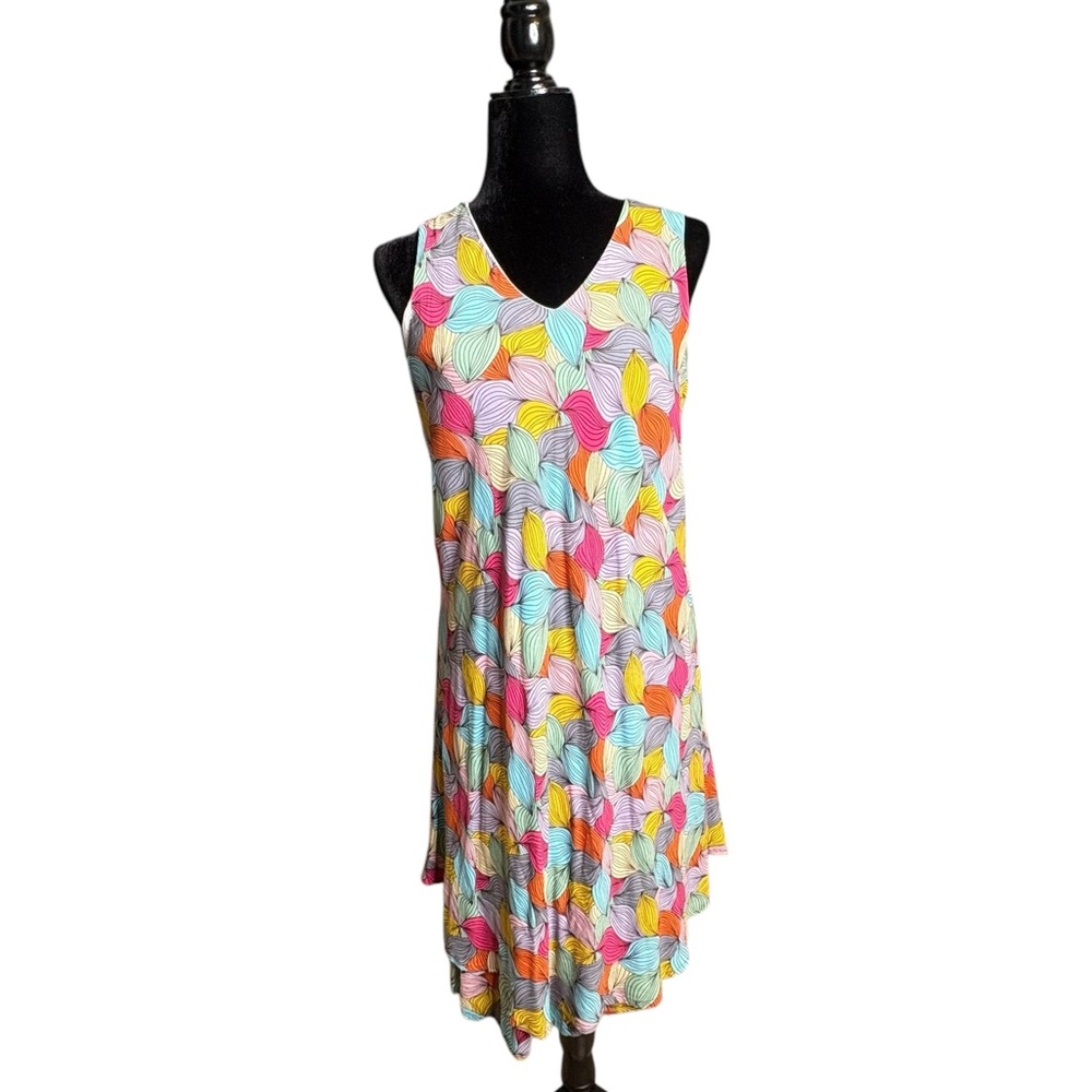 🔴Parsley & Sage Multicolor VNeck Sleeveless Asymmetrical Hem Shift Dress Large - Picture 6 of 12